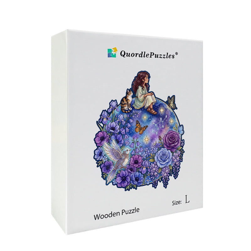 Mistyczna Figlarna Dziewczynka & Kot – Drewniane Puzzle