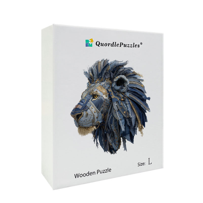 Denimowy Lew Drewniane Puzzle