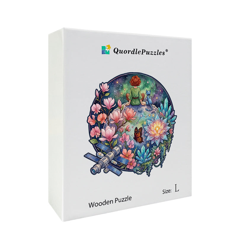 Kosmiczna Figlarna Dziewczynka & Robot Kot – Drewniane Puzzle