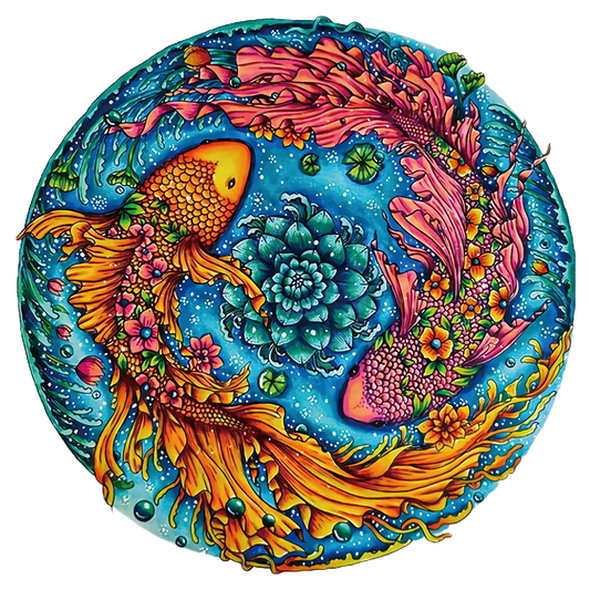Drewniana układanka Yin Yang Ryby
