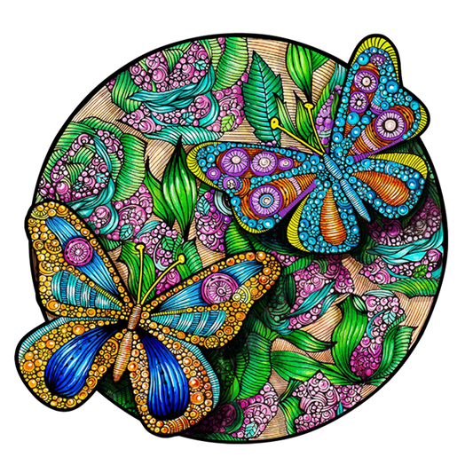 Drewniana układanka motyl w krzakach