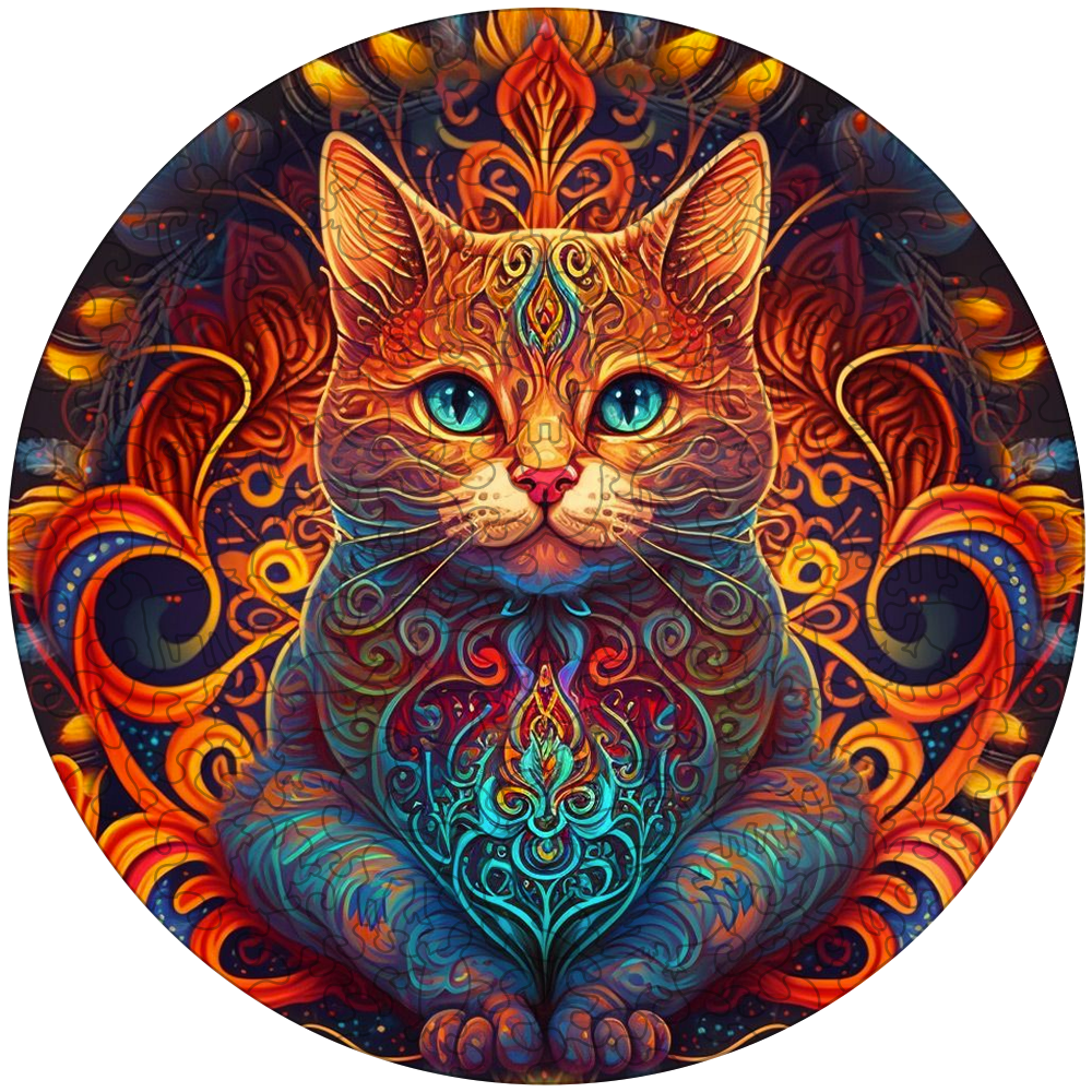 🔥Ostatni dzień 85% zniżki na drewniane puzzle mandali kota Króla Ognia