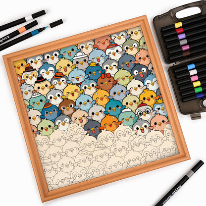 Birds - Drewniane puzzle do kolorowania