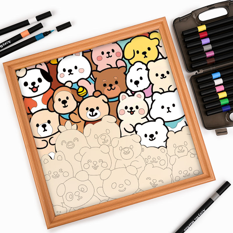 Forest Companions - Drewniane puzzle do kolorowania