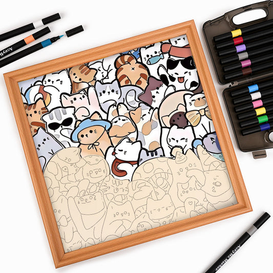 Lazy Cats - Drewniane puzzle do kolorowania