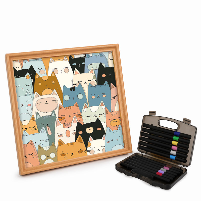 Line Kittens - Drewniane puzzle do kolorowania