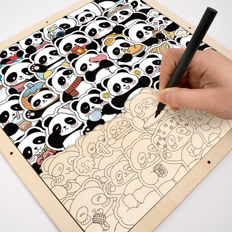 Panda III - Drewniane puzzle do kolorowania