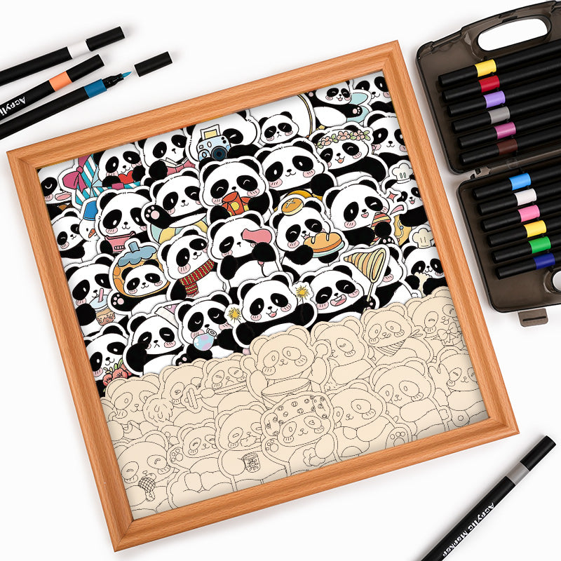 Panda III - Drewniane puzzle do kolorowania