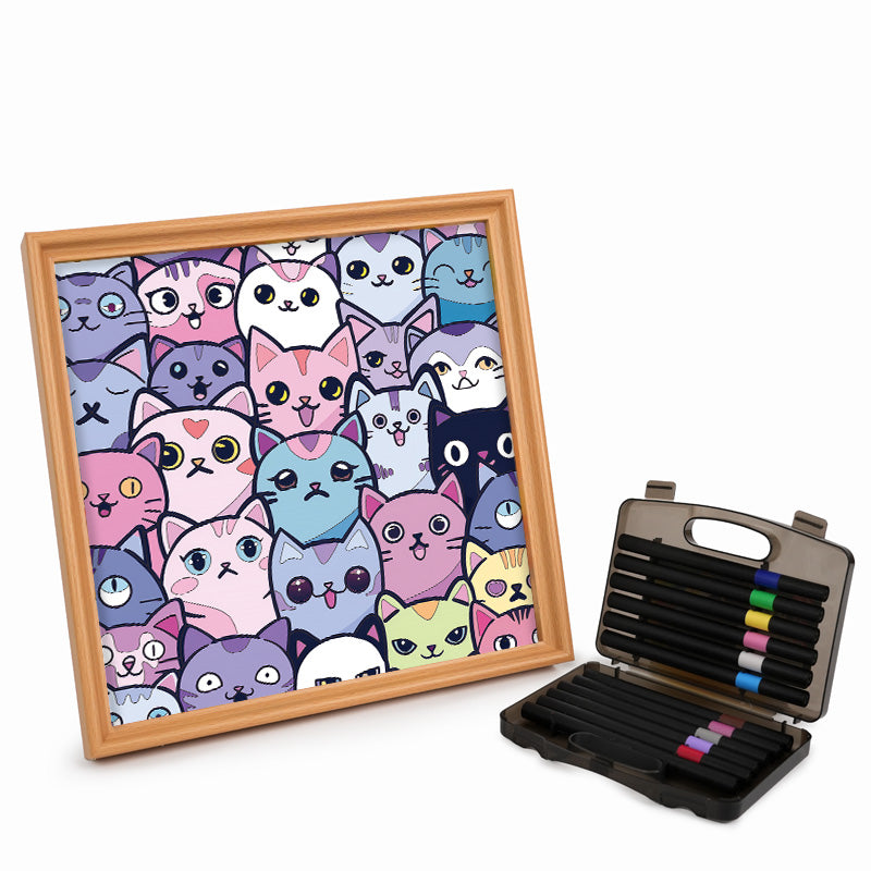 Silly Kitties - Drewniane puzzle do kolorowania