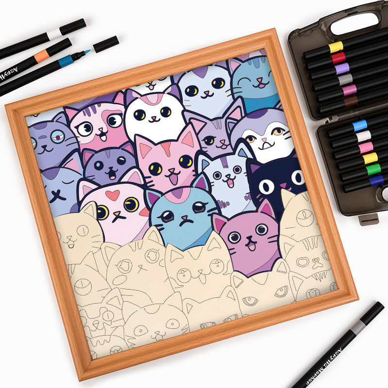 Silly Kitties - Drewniane puzzle do kolorowania