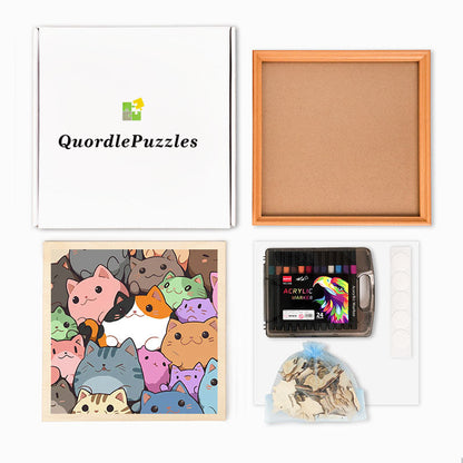 Okrągłe Małe Kocięta - Drewniana Kolorowanka