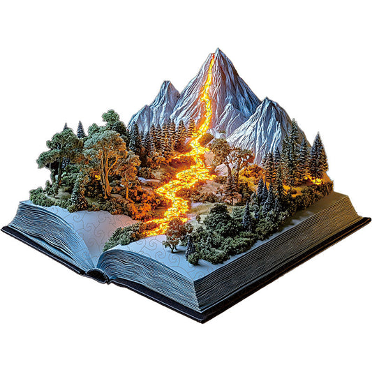 3D puzzle drewniane zachodu słońca w górach