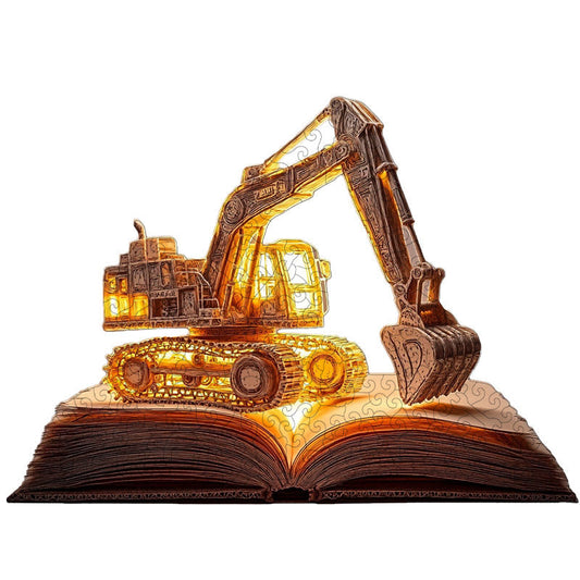 3D puzzle drewniane koparki na książce
