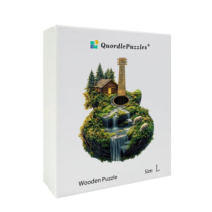 Drewniane Puzzle Wodospad na Wyspie w Kształcie Gitary