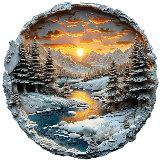 Puzzle in legno Tramonto invernale in montagna