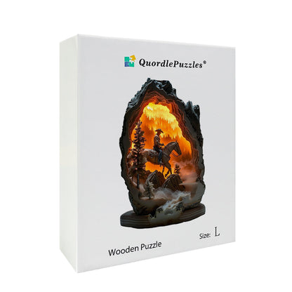 Puzzle in legno Cowboy nel canyon infuocato