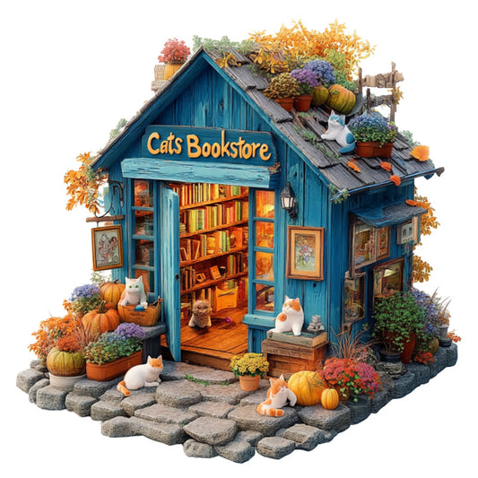 Puzzle in legno Libreria dei gatti