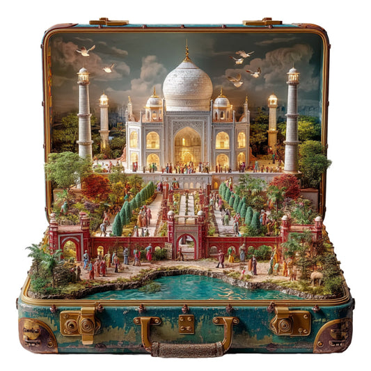 Puzzle in legno "Valigia - Taj Mahal"