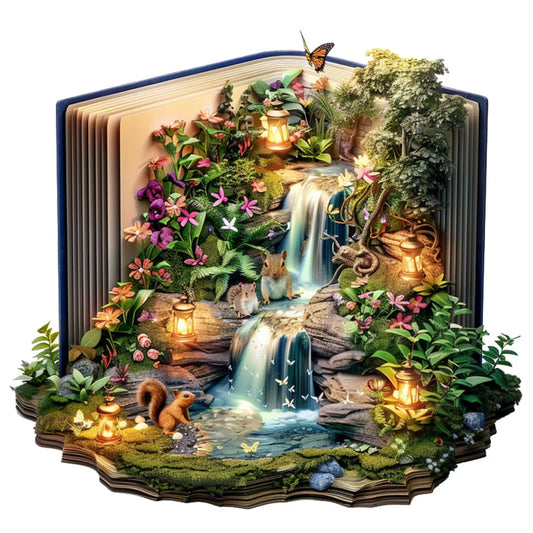 Puzzle in legno "Cascata tra i libri"
