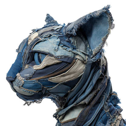 Denimowy Kot Drewniane Puzzle