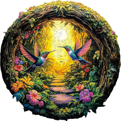 3D Drewniane Puzzle Kolibry w Kwiatach