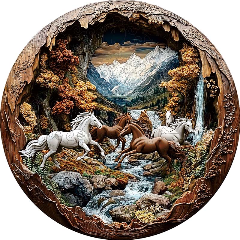 3D Drewniane Puzzle Galopujące Konie