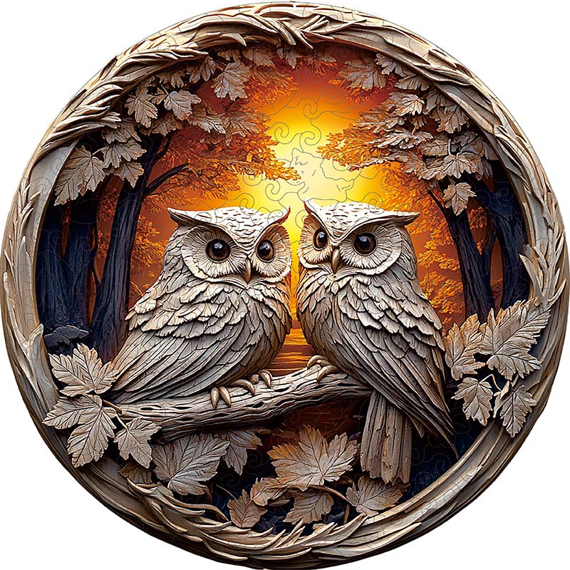 3D Drewniane Puzzle Sowy w Lesie
