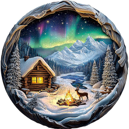 3D Drewniane Puzzle Chata pod Zorzą Polarną