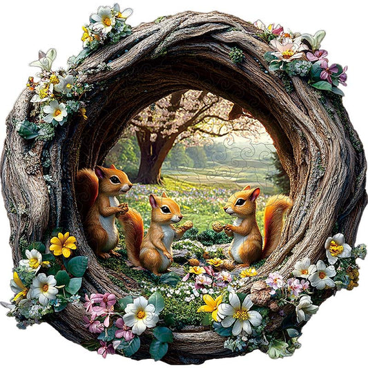 3D Drewniane Puzzle Wiewiórka na Wiośnie