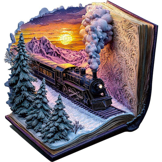 3D Drewniane Puzzle Zimowa Podróż Pociągiem
