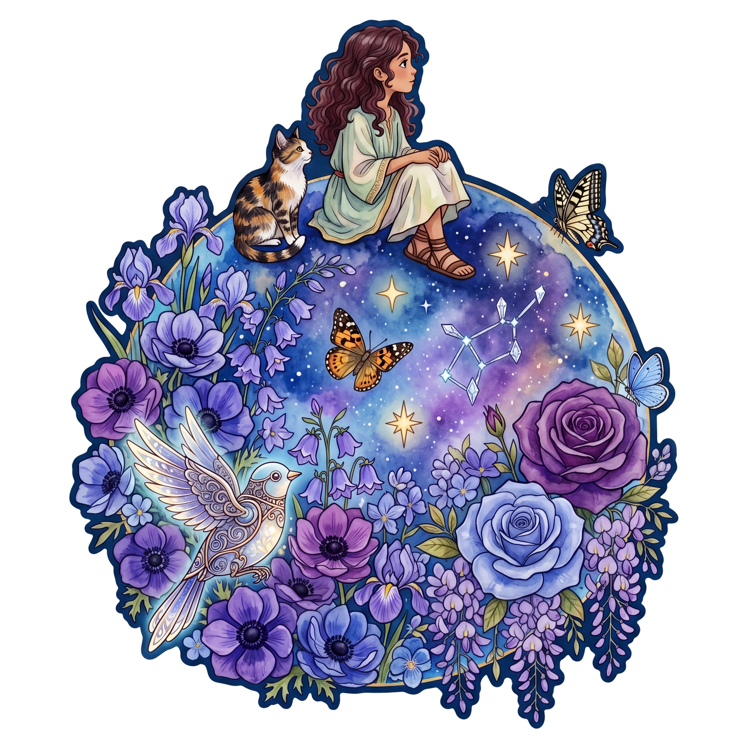 Mistyczna Figlarna Dziewczynka & Kot – Drewniane Puzzle