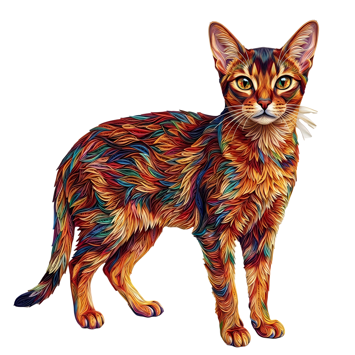Kolorowy Abstrakcyjny Kot – Drewniane Puzzle