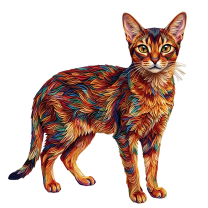 Kolorowy Abstrakcyjny Kot – Drewniane Puzzle