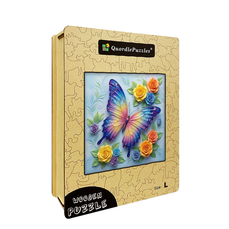 Drewniana układanka „Iridescent Butterfly Bloom”