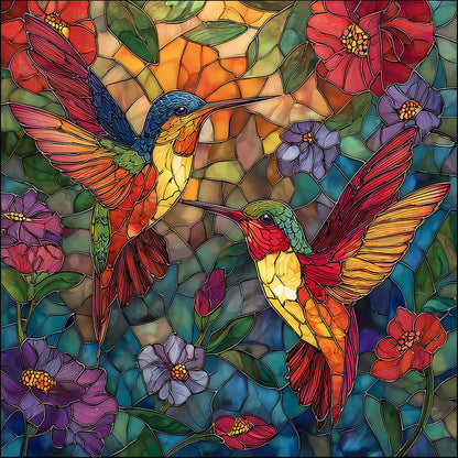 Drewniana układanka z witrażem „Duet kolibrów”