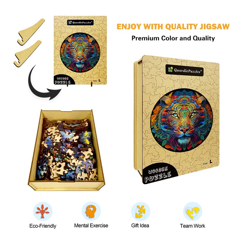 Drewniane puzzle z kolorowym tygrysem