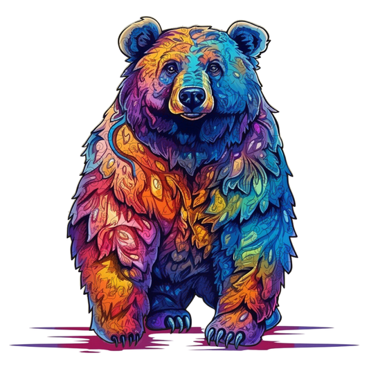 🔥Ostatni dzień 83% zniżki-piękny psychodeliczny wściekły niedźwiedź drewniane puzzle