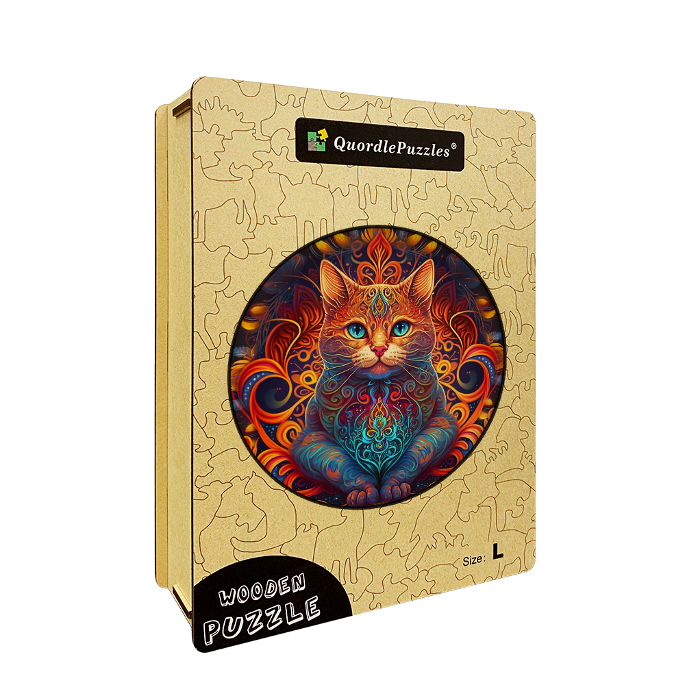 🔥Ostatni dzień 85% zniżki na drewniane puzzle mandali kota Króla Ognia