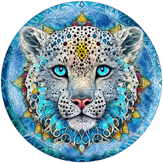 Drewniane puzzle z mandalą snow leopard