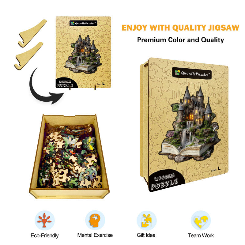 3D puzzle drewniane zamku przy wodospadzie